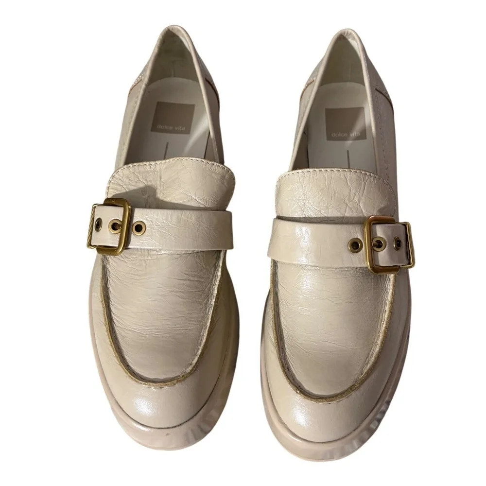 Dolce‎ Vita Yonder Loafers Sesame Crinkle Chunky Platform Leather sz 8.5